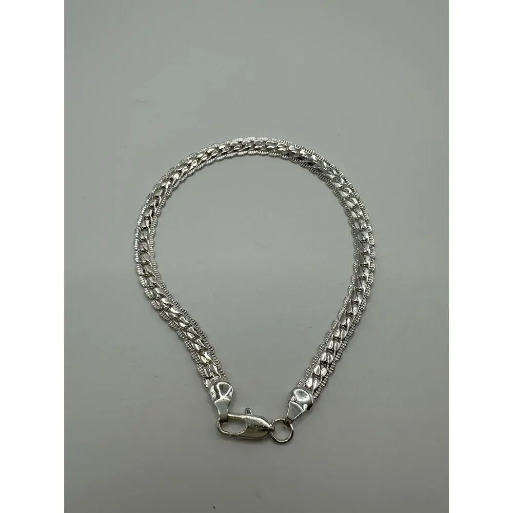 Silver Tone Flat Chain Bracelet Size 7.5